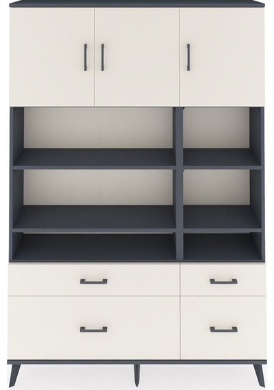 Arges Dolap 10 Raflı 4 Çekmeceli 3 Kapaklı 132x30x195 Antrasit-aytaşı/aytaşı Aytası/aytası