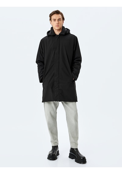 Koton Fermuarlı Slim Fit Çıkarılabilir Kapşonlu Yağmurluk Mont Siyah 5wam00005hw Siyah