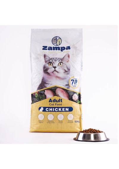 Zampa Tam ve Dengeli Tavuk Etli Yetişkin Kediler İçin Kuru Mama 15 KG