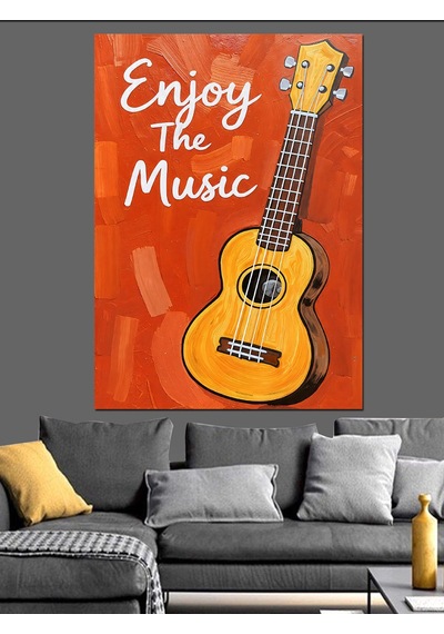 Ahşap Tablo Sarı Ukulele Müzik Posteri