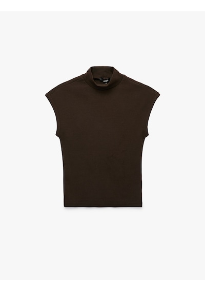 Koton Pamuklu Slim Fit Kolsuz Dik Yaka Bluz Kahverengi 7wak50081ek Kahve