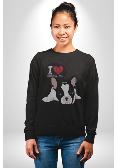 Seni Seviyorum Bulldog Unisex Siyah Baskılı Sweatshirt Siyah