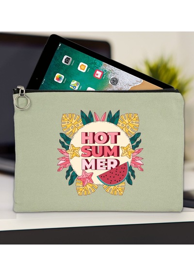 Bk Gift Yaz Temalı-8 Mint Yeşili Tablet Çantası 30x21cm, Apple iPad Uyumlu Çantası, Baskılı Tablet Kılıfı Kılıf