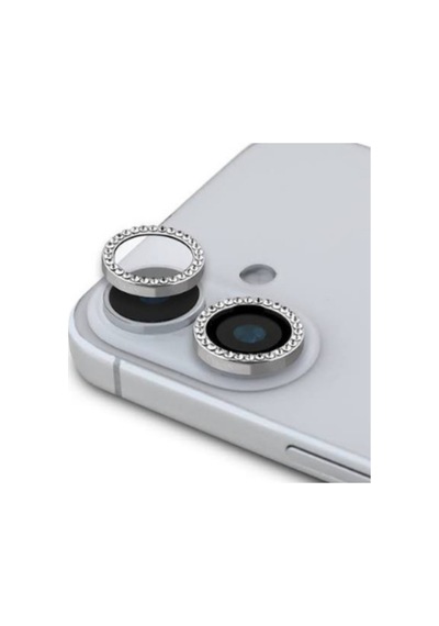 Apple Uyumlu iPhone 16 Plus Taşlı Kamera Lens Koruyucu Gümüş