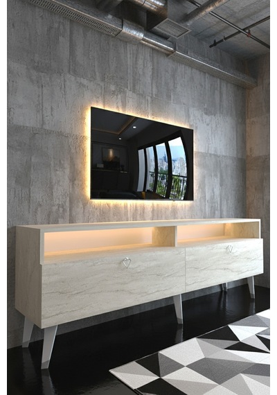 Resital Ledli Tv Sehpası - Led Işıklı - Silver Traverten - Sl9016
