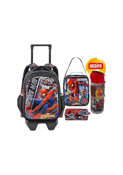 Marvel Örümcek Adam Çekçekli Okul Çantası , Beslenme Çantası , Kalem Çantası Siyah Siyah
