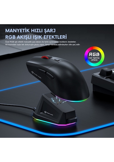 Dark Alien X1 Kablosuz 3 Modlu Oyuncu Mouse- 59 Gram 400 Mah Batarya- Makrolu Diğer