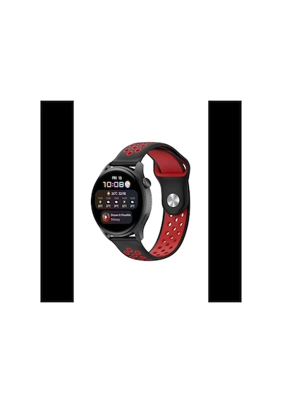 Watch 20mm Spor Delikli Kordon - Siyah-kırmızı Bz8683140521752