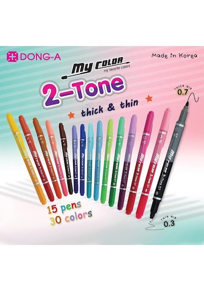 15 Kalem-30 Renk My Color 2 Tone Keçeli Kalem Seti