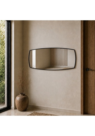 Modern Banyo Aynası 40x120 Cm Asimetrik Minimalist Dekoratif Duvar Aynası Siyah
