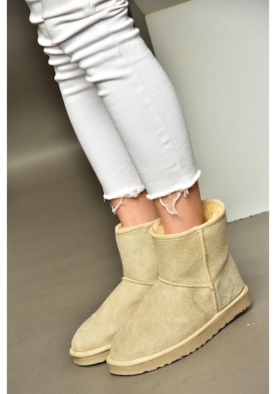 Fox Shoes R612026502 Bej Süet İçi Tüylü Kadın Bot Bej