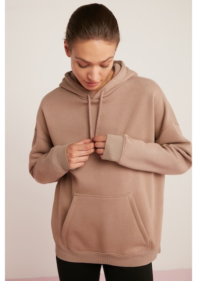 ETHIQUET CARLY Kadın Içi Polarlı Yumuşacık Kapüşonlu Kanguru Cepli Oversize Fit Pembe Sweatshirt