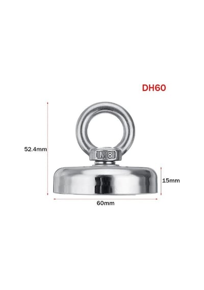 Magnet Fishing 60 Mm , Neodyum Pot Mıknatıs Seti, Halat Eldiven, Kancalı Mıknatıs Balıkçılığı