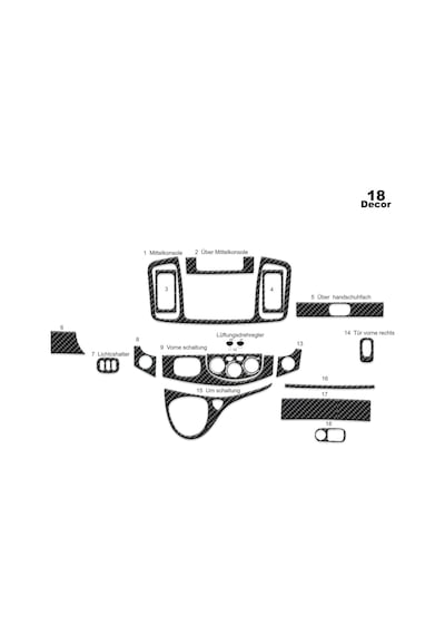 Opel Vivaro - Traffic Torpido Kaplama 2007-201 18 Parça Karbon