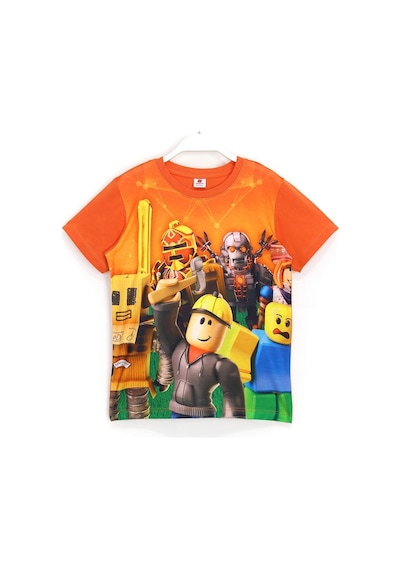 Roblox Karakterleri 3D Baskılı Erkek Çocuk Kısa Kollu Tişört Turuncu