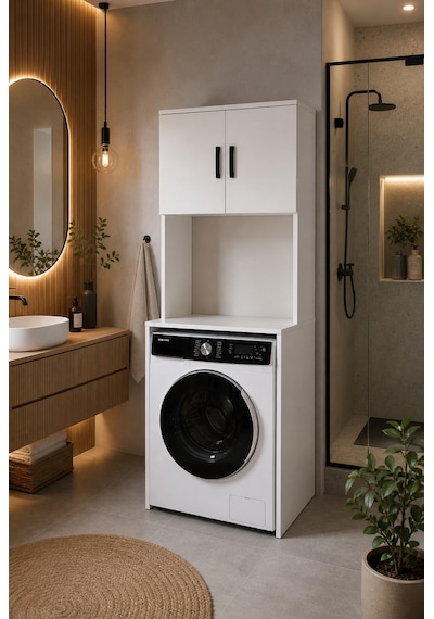 Alesta Life Çamaşır Makinesi Dolabı, Çamaşır Makinesi Üstü Düzenleyici, Banyo Dolabı, Makine Üstü Dolap Beyaz