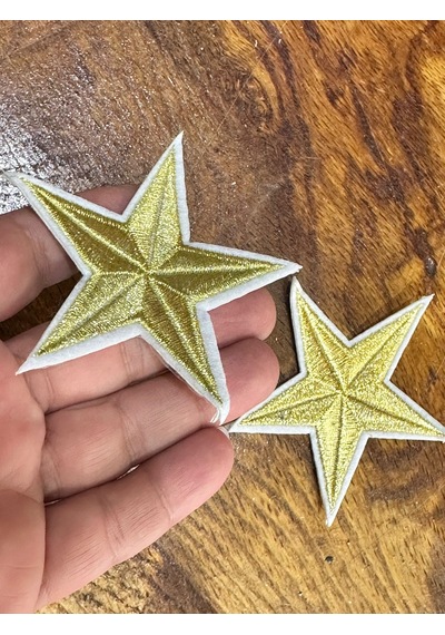 2 Adet Ütü İle Yapışan Altın Varaklı Nakış İşleme Yıldız Set Arma 7x7 Cm