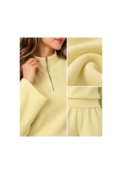 Aymiraa Kadın Triko İkili Takım Fermuarlı Sweatshirt Geniş Paça Pantolon Salaş Oversize Rahat Günlük Takım Sarı Sarı Aymiraa Kadın Triko İkili Takım Fermuarlı Sweatshirt Geniş Paça Pantolon Salaş Oversize Rahat Günlük Takım Sarı Sarı