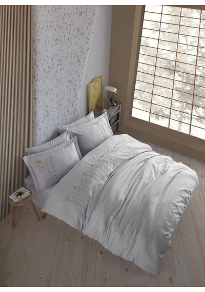 Çift Kişilik Poplin Premium Nakışlı Nev Diva Gri Renkli