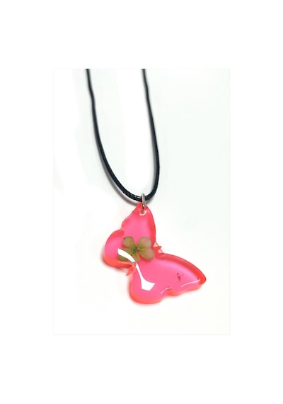Kartopu - 872 - Çiçeği Kelebek Epoksi - Csmo-tex - Kolye-açık Pembe