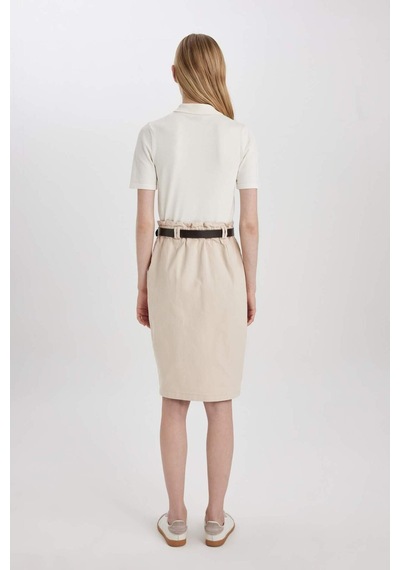Defacto Kalem Normal Bel Yırtmaçlı Gabardin Midi Etek C2588AX24SPBG286 Bej