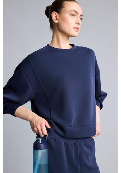 Defacto Ultra Yumuşak Oversize Bisiklet Yaka Dikiş Detaylı Modal Sporcu Basic Sweatshirt H4536ax26auın187 İndigo-ın187