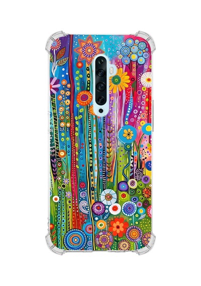 Printify Oppo Reno2z İle Uyumlu Düşlerin Dansı Serisi Folklorik Bahçe Tasarımlı Uv Baskılı Köşe Korumalı Antişok Kılıf Şeffaf