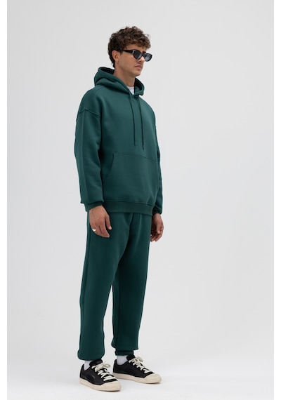 Vamos Basic Oversize Kapüşonlu Sweatshirt Nefti Yeşil