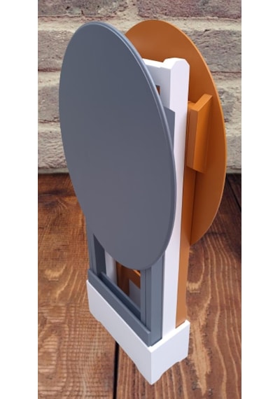 Çanta Zigon Sehpa Oval Model İkili Takım Ahşap Mdf Hardal Ve Gri Renk Uyumu El Yapımı