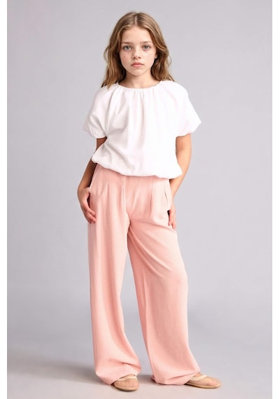 Defacto Wıde Leg Geniş Paça Keten Karışımlı Pantolon Kız Çocuk H1212a826smbr74 Pembe-br74