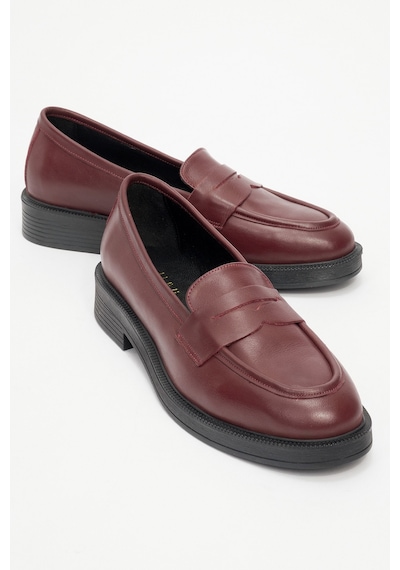 Luvishoes Luvi Shoes Pline Bordo Cilt Hakiki Deri Kadın Loafer Ayakkabı Bordo