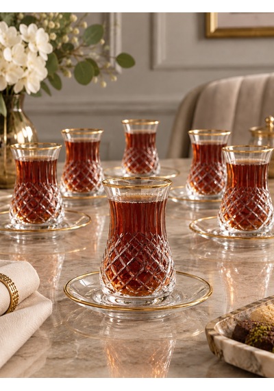 6 Kişilik 12 Parça Elf Çay Takımı-7687 Şeffaf
