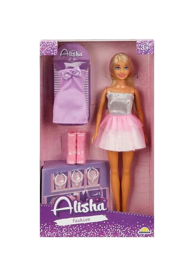 01423 Sun-rst-sıs-mnk- Alisha Gece Elbiseli Bebek Seti 29cm Koyu Pembe