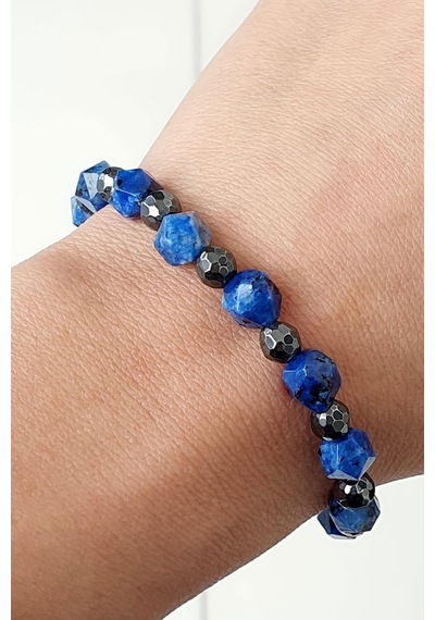 Lapis Ve Hematit Taşlı Doğal Taş Bileklik Gümüş