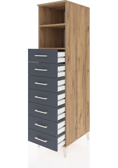 Kronos Dolap 2 Raflı 7 Çekmeceli 44x59x182 Çam-antrasit Atlas Çam
