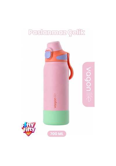 700 Ml Tek Kapak Çift Kullanım Pipetli Rahat İçim Kulplu Paslanmaz Çelik Termos Ffvgn1112-700ml Pembe