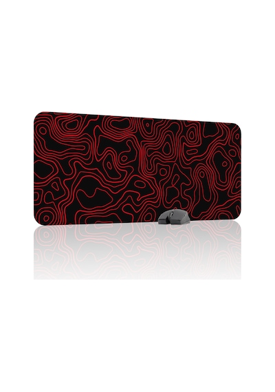 Kırmızı Siyah 90x40 Xxl Taraftar Gaming Oyuncu Mouse Pad Kaymaz Taban Büyük Fare Altlığı Topography