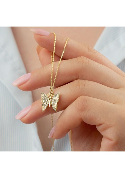 925 Ayar Gold Kelebek Gümüş Kolye