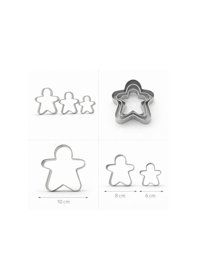 3'lü Adam Kurabiye Kalıbı Seti Paslanmaz Çelik Gingerbread Figür Hamur Kesici Çok Renkli