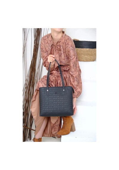 Just Polo Kadın Gofraj Baskılı Büyük Boy El Çantası 4028 Yeşil - Camel 28368465