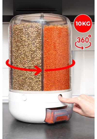 10 Kg Kapasiteli Gıda Ve Bakliyat, Organizeri 360 Derece Dönebilen, Baharat Kaşığı Ve Nihale Hediye Beyaz