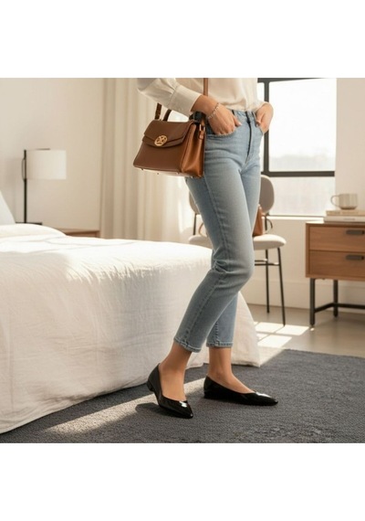 Ne&ve Shoes Siyah Rugan Sivri Burun Kadın Şık Ve Rahat Günlük Babet