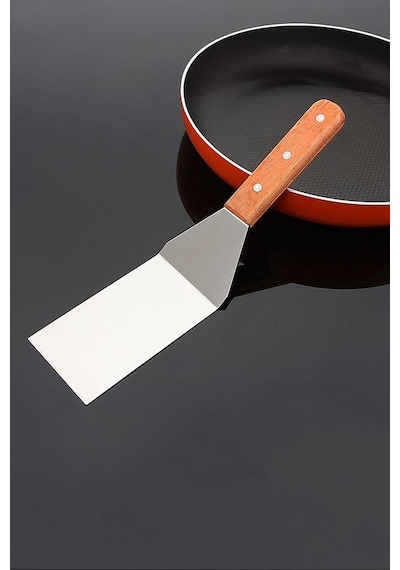 Morponi Ahşap Saplı Paslanmaz Çelik Spatula Pasta Tatlı Baklavacı Spatulası Metal
