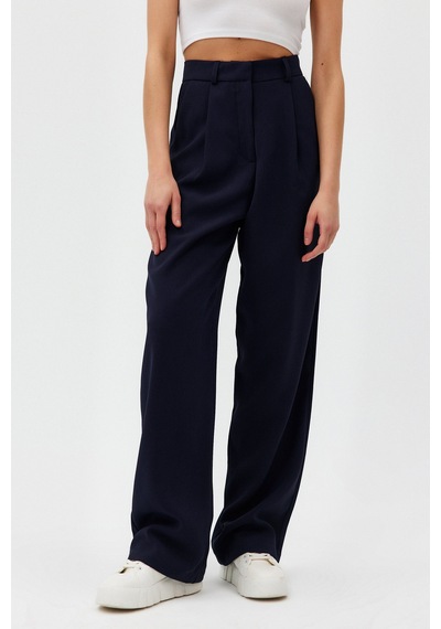 Açelyaokcu Premium Lowry Wide Leg Palazzo Dokuma Pantolon Lacivert