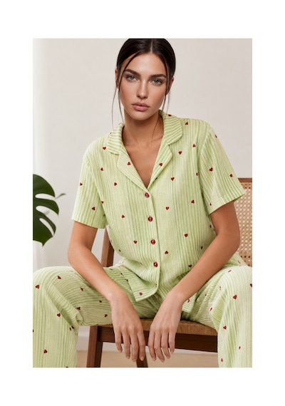 Fit Women Kadın Kısa Kollu Rahat Yeşil Pijama Takımı 4732
