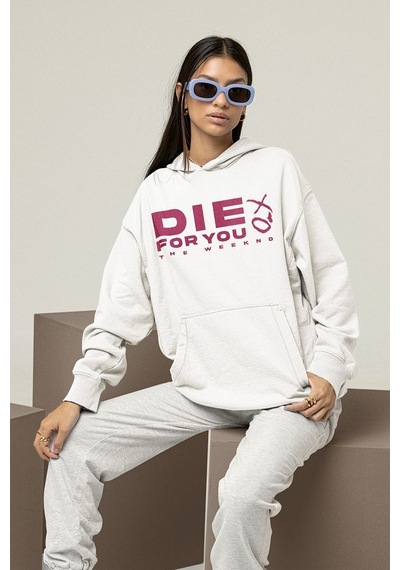 Sevbano Die For You Yazılı Unisex Oversize Rapper The Weeknd Hoodie Beyaz