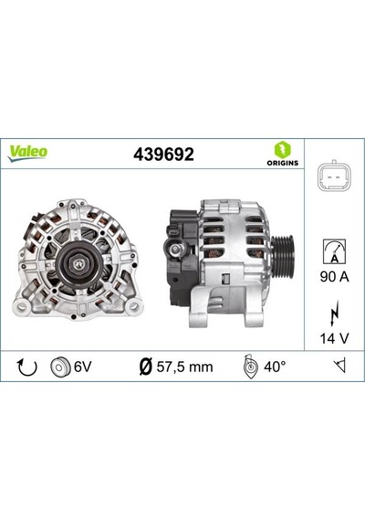 Valeo 439692 Alternatör 14v 90a Bıpper- nemo- p206- p406- partner- partner Tepee- berlıngo- xsara- c5- jumpy Tu1jp 5705.kx- 5702.k1- 5705.4h- 9642879980