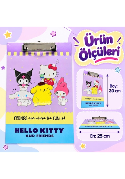 Bakgelal Hello Kitty Ve Arkadaşları Desenli Sekreterlik - Kuromi & Cinnamoroll Temalı Kıskaçlı A4 Evrak Dosyası / Panosu - 9058971616356