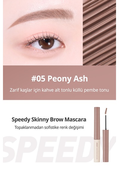 Özel Fırça Tasarımlı, Yoğun Pigmentli Kaş Maskarası Perıpera Speedy Skinny Brow Mascara 05 Peony Ash 05