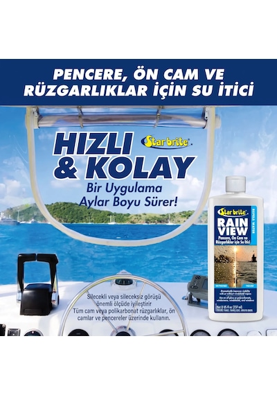Starbrite - Rain View Marin Cam Yağmur Kaydırıcı 237 Ml : Yağmurlu Ve Fırtınalı Havalarda Sınırsız Görüş Netliği, Su Damlalarına Yol Verin
